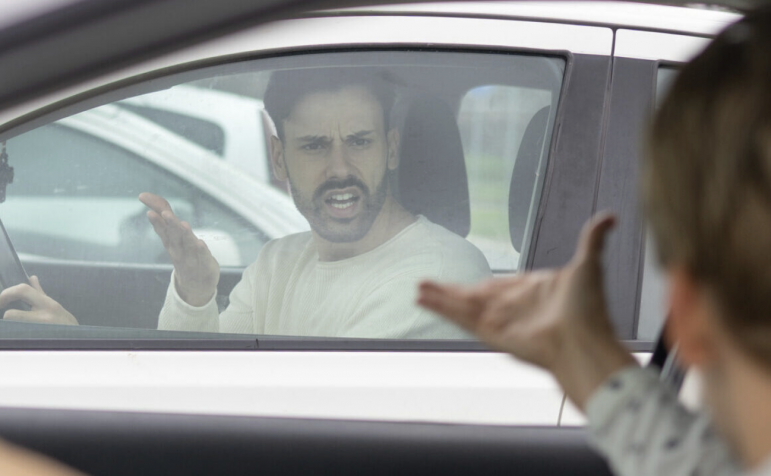Angry drivers mad irritated arguing